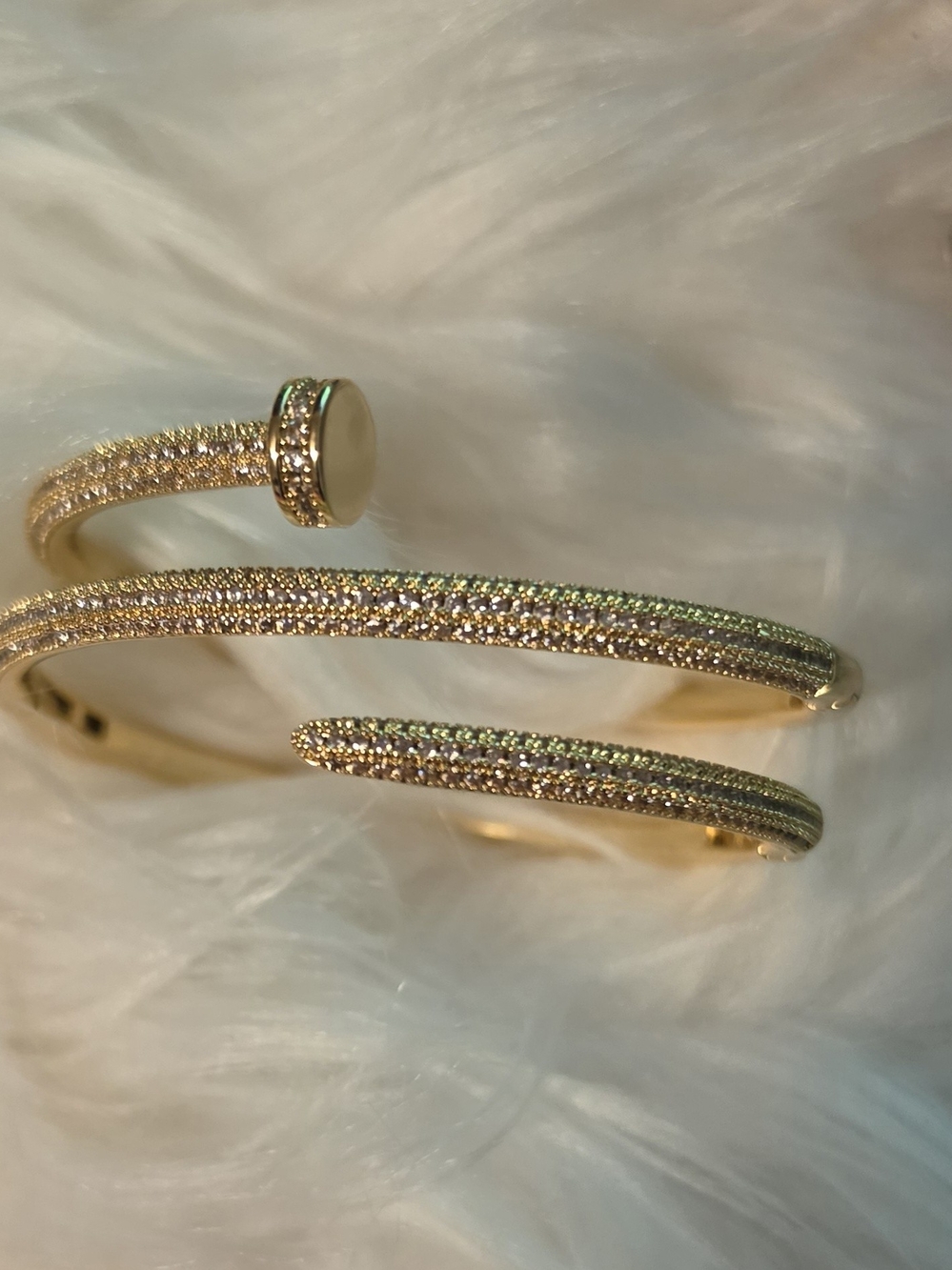 14k Gold Over Sterling Silver Crysta Nail Bangle Bracelet Open Cuff